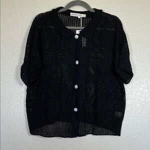 Black knit collared cover-up top, size large